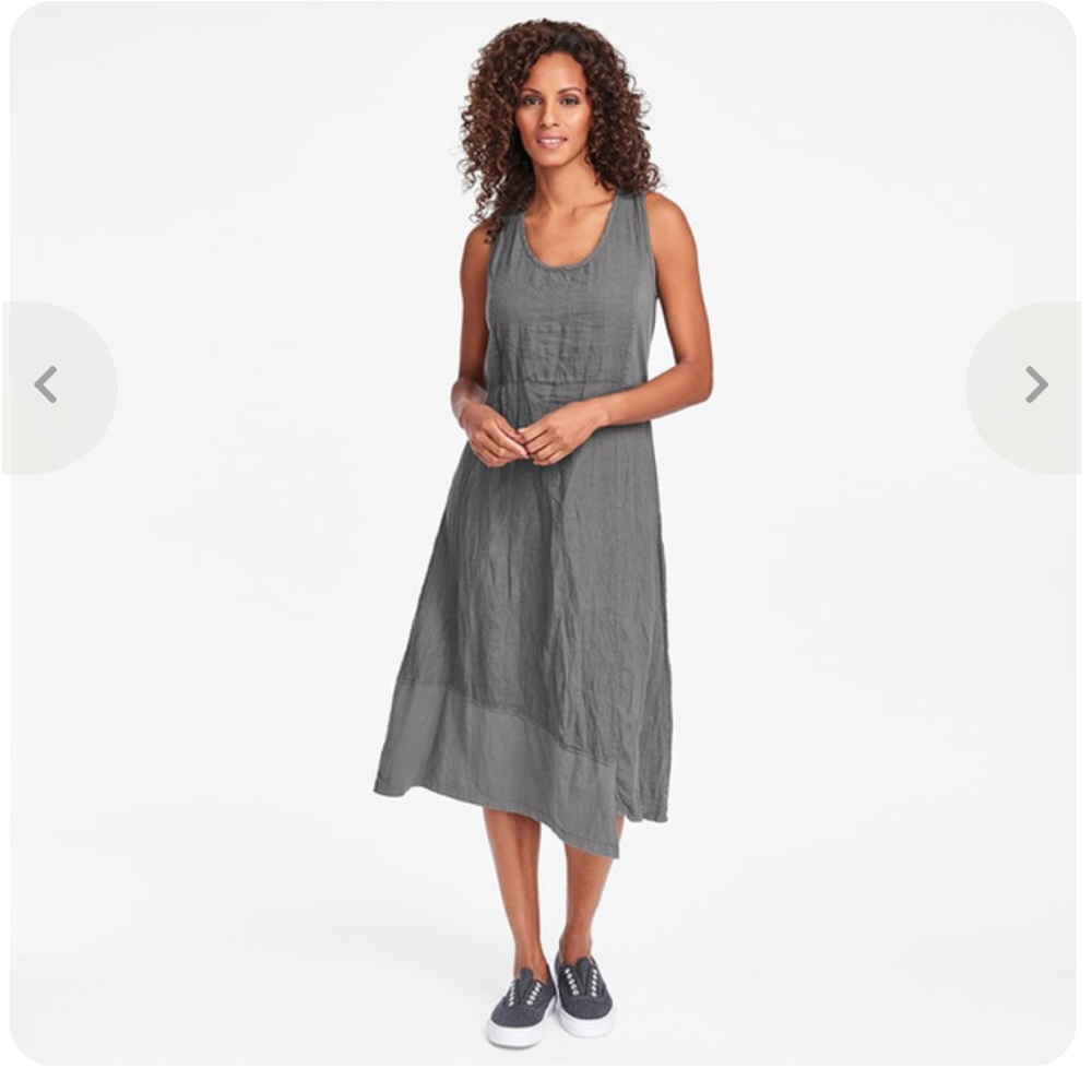 FLAX 100% linen asymmetrical hem midtown sleeveless maxi dress pullover flowy